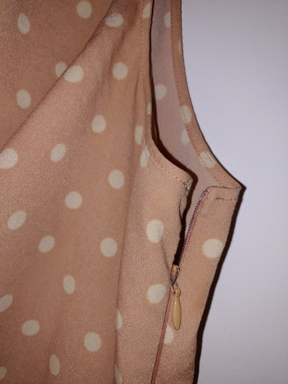 Blush Pink Polka Dot Sleeveless Fit & Flare Dress with Tie Waist - Picture 2 of 5